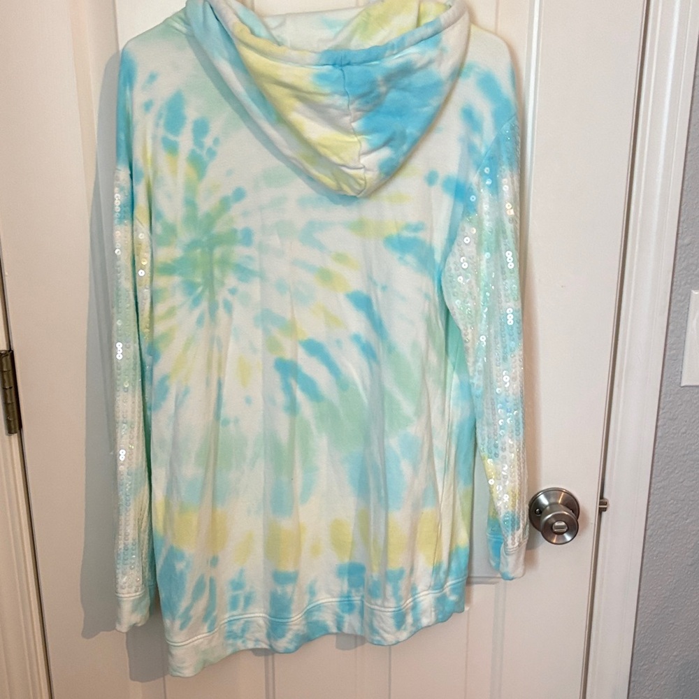 INC International Concepts Pastel Tie-Dye Hoodie in Aqua & Yellow - Picture 5 of 5